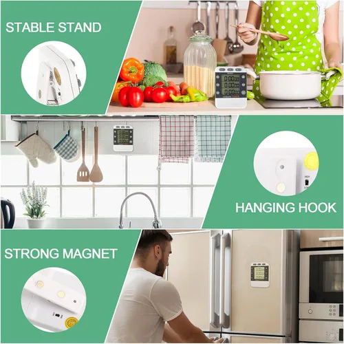 Vista 5 de Photect Temporizador digital de cocina de 2 piezas, 3 canales, temporizador multitemporizador, alarma ajustable magnética, cuenta atrás, memoria