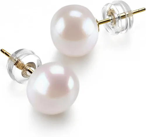Vista 3 de PAVOI - Aretes de botón con perlas cultivadas de agua dulce AAA+, color blanco, y oro de 14 quilates