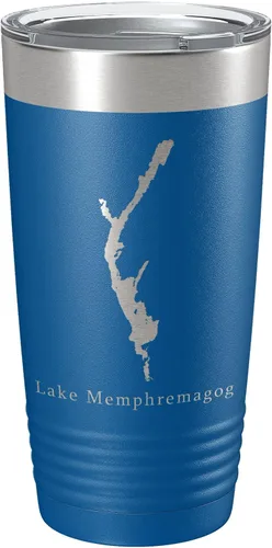 Vista 17 de Lake Memphremagog Map Tumbler Travel Mug Insulated Laser Engraved Coffee Cup Vermont Quebec 20 oz Black