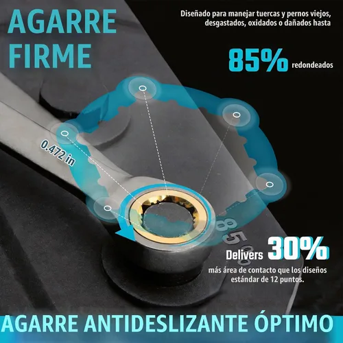 Vista 3 de DURATECH Juego de llaves de trinquete antideslizantes, 22 piezas, métricas