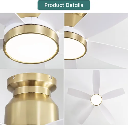 Vista 5 de Sofucor Ventilador de techo con luces, ventilador de techo de montaje empotrado de 42 pulgadas con luz y control remoto, aspas ABS de perfil bajo