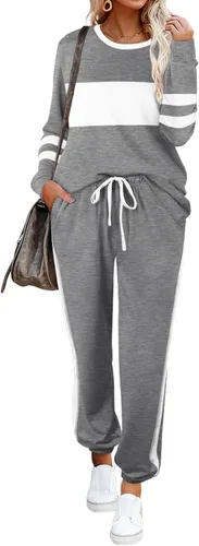 Vista 63 de Aloodor conjunto deportivo de 2 piezas para mujer, con sudadera con cuello redondo, sin botones