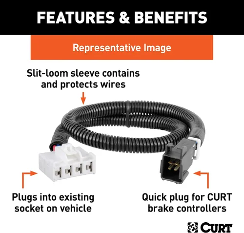 Vista 2 de CURT 51436 Arnés de cableado eléctrico del controlador de freno de remolque de enchufe rápido, seleccione Ford F150, F250, F350, F450, F550 Super