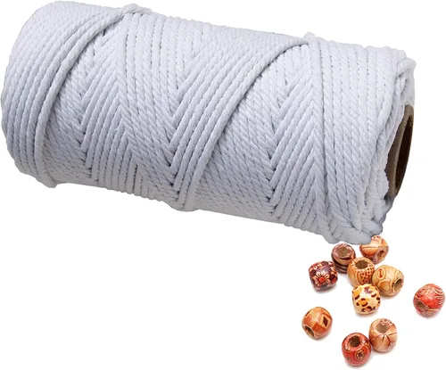 Vista 13 de Cordón de macramé beige de 0.078 pulgadas x 220 yardas, cuerda de algodón torcido de 4 hebras natural para colgar en la pared, manualidades, cordel