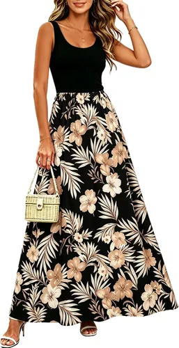 Vista 9 de Bluetime Vestido largo de verano para mujer, estilo bohemio, sin mangas, estampado floral (S-3XL)