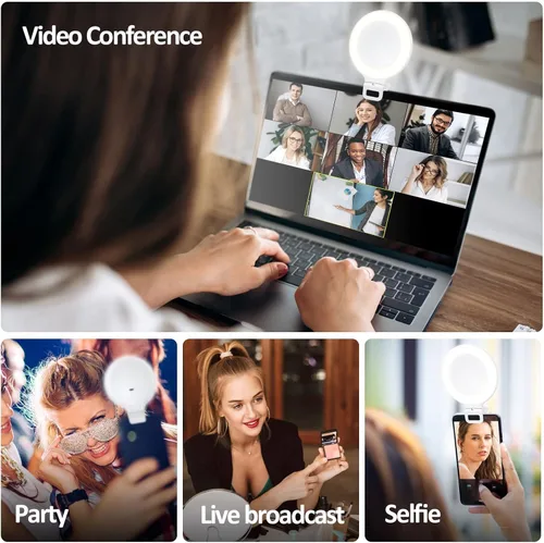 Vista 6 de Anillo de luz para selfie, control táctil de luz de anillo con clip, recargable de 800 mAh, 60 luces LED circulares con 3 modos de luz