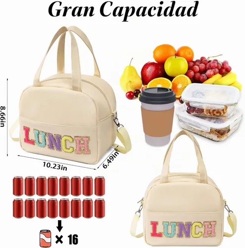Vista 2 de Bolsa de almuerzo para mujer, lonchera aislada personalizada para adultos con correa ajustable para el hombro, reutilizable, congelable, lonchera