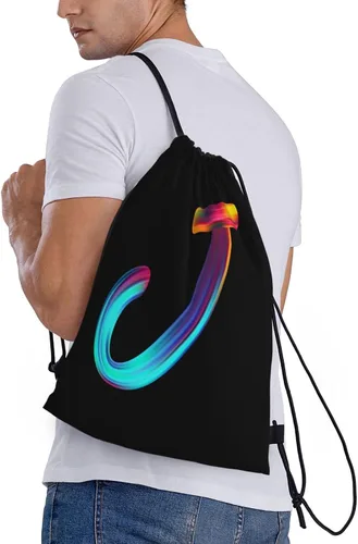 Vista 2 de Bolsas con cordón inicial con cordón para deportes, gimnasio, viajes, natación, playa, campamento, arco iris, letra J