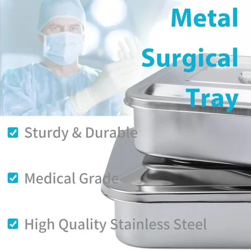 Vista 8 de Bandejas quirúrgicas médicas de acero inoxidable para instrumentos dentales, organizador de bandeja de esterilización, bandejas con tapa y asa
