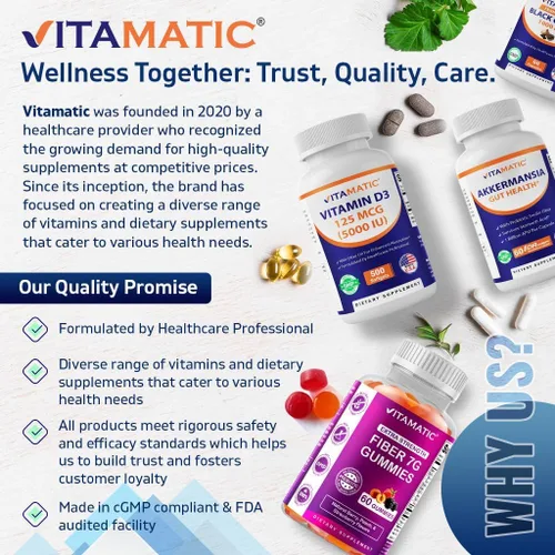 Vista 7 de Vitamatic Biotina de alta potencia de 20000 mcg (20 mg) con queratina 100 mg – 120 tabletas – Suplementos de biotina para un cabello, piel y uñas
