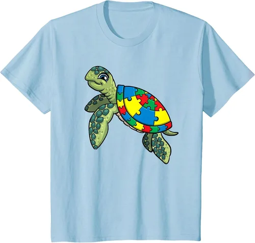 Vista 43 de Turtle Puzzle Pieces for Autism Awareness Kids Women Teacher T-Shirt Asphalt Grey
