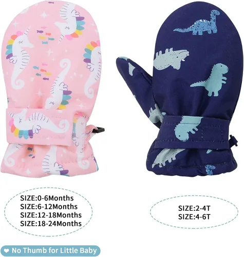 Vista 2 de Zando Guantes de forro polar para bebé, guantes cálidos de invierno, guantes de esquí impermeables para nieve, guantes para niños y niñas