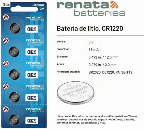 Vista 2 de Renata CR1220 Baterías – Batería de litio de 3 V 1220 (2 unidades)