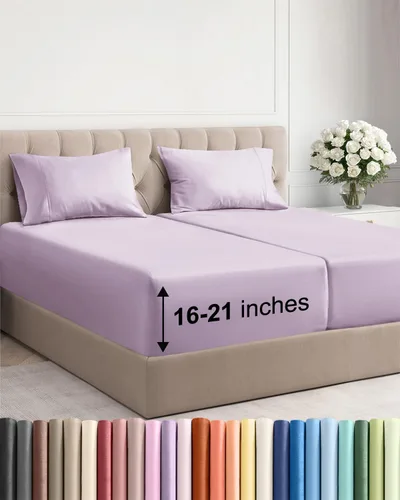 Vista 131 de Juego de sábanas tamaño Queen con bolsillos extra profundos, sábanas transpirables y refrescantes de 4 piezas, ropa de cama de lujo para hotel