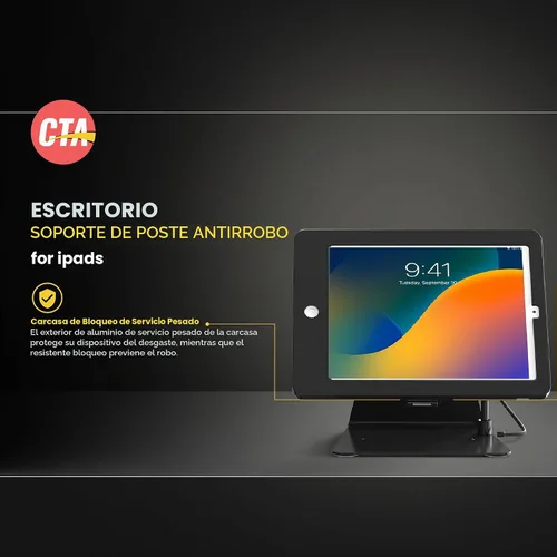 Vista 2 de CTA Digital Soporte antirrobo de escritorio – Soporte de quiosco con lápiz capacitivo, correa y carcasa de aluminio para iPad 11ª generación A16