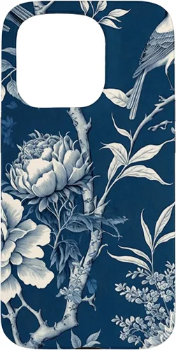 Vista 14 de Chinoiserie Floral Toile Blue and White Funda para iPhone 17