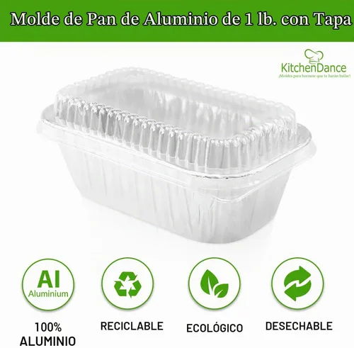 Vista 4 de Aluminio desechables 1 Lb. Mini molde con tapa transparente- paquete de 20 moldes y 20 tapas.