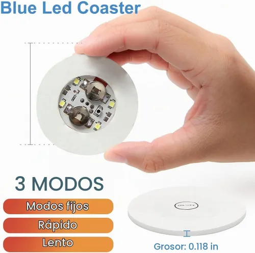 Vista 2 de 12 posavasos LED para bebidas, botella de posavasos de barra LED, etiqueta Posavasos para botellas de licor perfecto para fiestas, bodas, bar Azul
