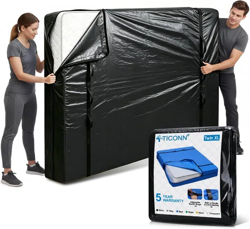 Vista 31 de TICONN Bolsas para colchón para mudanza, bolsa de almacenamiento de servicio pesado para colchón Full XL con asa perimetral y hebillas ajustables