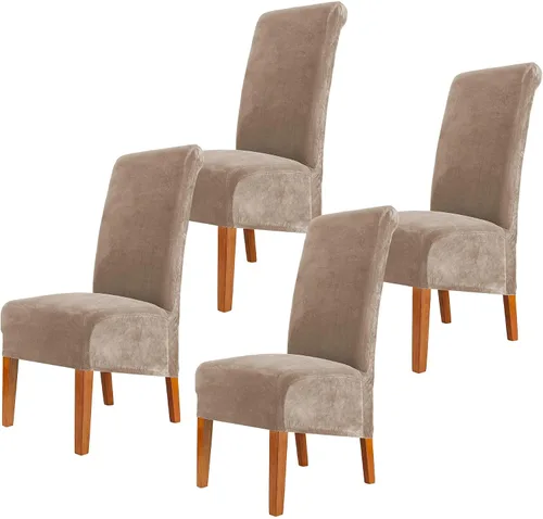 Vista 25 de Fundas elásticas para sillas de comedor, fundas protectoras de asiento extraíbles de terciopelo suave para sillas Parson (2, beige)