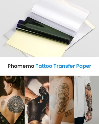 Vista 6 de Phomemo 35 hojas de papel para plantillas de tatuaje, papel de transferencia para tatuar, compatible con Itari M08F, TP81, TP83, A886, A887