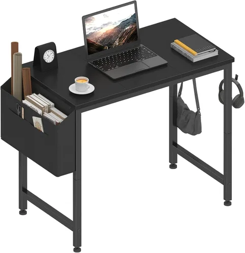 Vista 8 de Lufeiya Escritorio de computadora blanco para espacios pequeños, oficina en casa, 39 pulgadas, moderno escritorio de estudio para PC con gancho