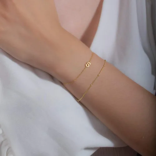 Vista 8 de Dainty Gold Initial Pulseras chapadas en oro de 14 quilates, delicadas, personalizables, con iniciales, para mujer, adolescente, niña, joyas