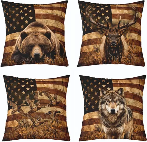 Vista 18 de Feelyou Fundas de Almohada Decorativas de León 16"x16" Juego de 4 Funda de Cojín Suave de Tigre Decoración de Lobo Funda de Almohada de Leopardo