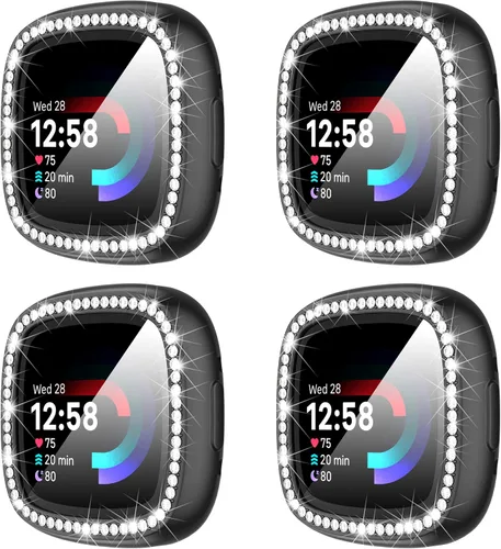 Vista 14 de Suoman [Paquete de 4] para Fitbit Sense 2/Versa 4 Funda Protectora de Pantalla, Parachoques de TPU Suave Galvanizado Completamente Alrededor Funda