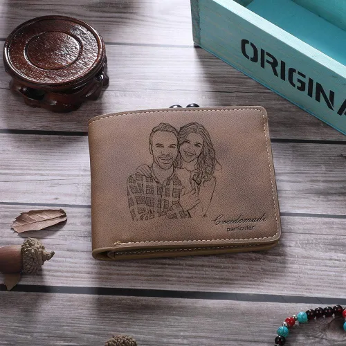 Vista 6 de Carteras personalizadas para hombres, carteras de fotos personalizadas de piel sintética para hombres, marido, papá, hijo, regalos personalizados