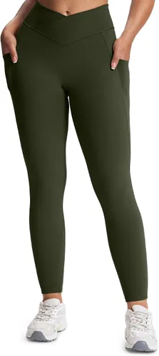 Vista 10 de Aoxjox Trinity - Pantalones de yoga de cintura alta con bolsillos para mujer, control de abdomen, cintura cruzada, leggings de entrenamiento suaves