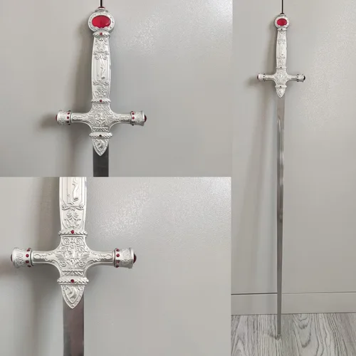 Vista 4 de COSWOR Espada Goblins de acero inoxidable de 31.5 pulgadas con mango de rubí blanco para regalo, cosplay, colección