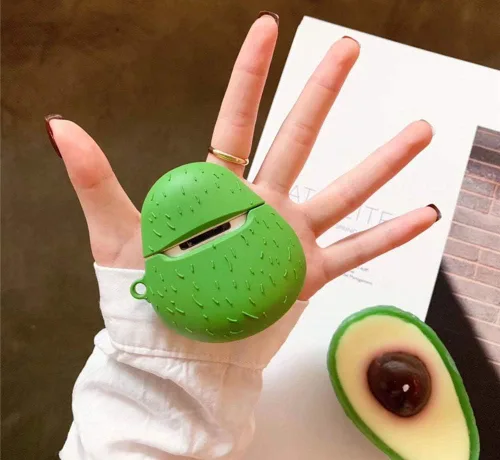 Vista 6 de Linda funda para Airpods, divertida y creativa 3D con forma de frutas y verduras con soporte de hebilla de anillo, funda de silicona suave a prueba