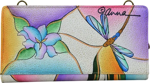 Vista 2 de Anna by Anuschka Cartera bi-plegable de cuero genuino pintada a mano para mujer con correa