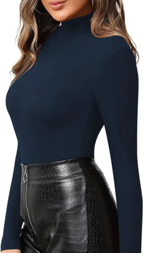 Vista 2 de MANGOPOP Women's Mock Turtle Neck Slim Fit Long Sleeve T Shirt Tight Tops Tee