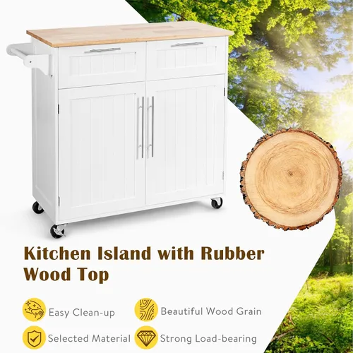 Vista 4 de Harmony-Furniture - Isla de cocina con ruedas con cajones y armarios de almacenamiento, carrito de servicio con cerradura, carrito de cocina móvil