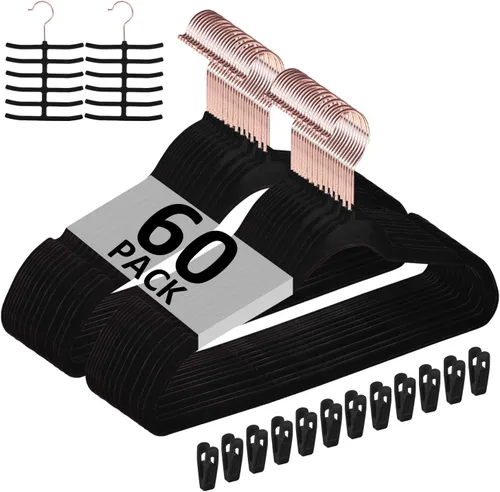 Vista 39 de VECELO Perchas de Terciopelo Premium para Ropa de Servicio Pesado (Paquete de 25) - Antideslizantes y que Ahorran Espacio con 6 Clips para Dedos
