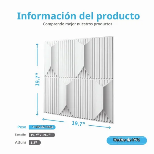 Vista 6 de Art3dwallpanels Paneles de pared 3D de 19.7 "x 19.7" PVC blanco, 12