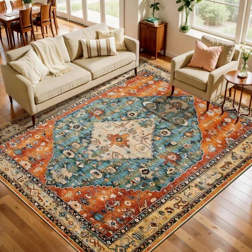 Vista 408 de SERISSA - Tapetes florales vintage, antideslizante, lavable, pequeño, ultrasuave, bohemio, de pelo bajo, para entrada, interiores, habitación