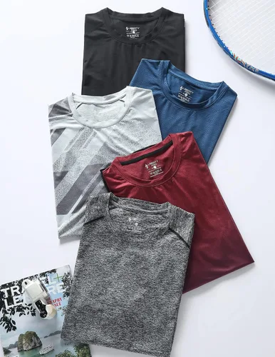 Vista 7 de Paquete de 5 camisetas de manga corta, con cuello redondo y de secado rápido para hombre, camisetas deportivas para correr, entrenar o ir al gimnasio