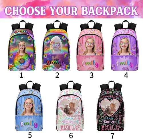 Vista 2 de MyPupSocks Mochila escolar personalizada para niños y niñas, mochila escolar personalizada para hija, hijo, amigos, Mochila17, Personalizado