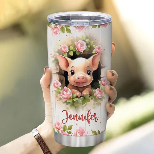 Vista 5 de Hyturtle Regalos personalizados para los amantes de los cerdos – Pigs Are My Spirit Animal vaso de acero inoxidable con nombre personalizado de 20
