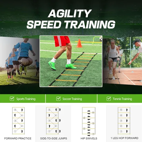 Vista 6 de Happy Jump Escalera de agilidad de 12 peldaños y 20 pies para entrenamiento de velocidad, equipo de entrenamiento deportivo para fútbol, juego