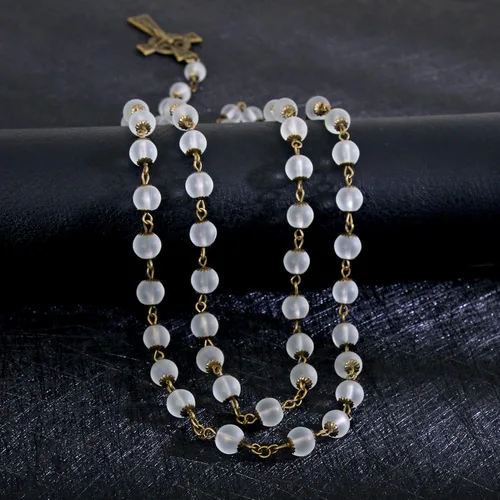 Vista 73 de KOMI Rosario de cuentas católicas para mujer, collar de cuentas de rosario con cruz de crucifijo, perlas de cristal, rosario, rosarios, católicos