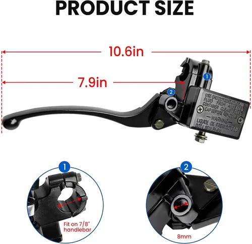 Vista 4 de Kit de cilindro maestro de freno de 7/8 pulgadas Manillar Palanca de freno delantera derecha compatible con Honda TRX TRX250 TRX300 350 400 450