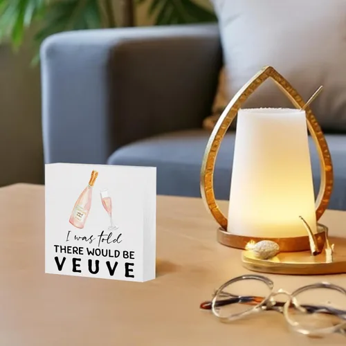 Vista 3 de Cartel de madera de champán rosa divertido, regalo de anfitriona de champán para mujeres, diseño de vino espumoso Grandmillennial, placa decorativa
