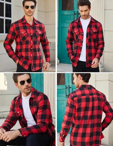 Vista 2 de COOFANDY Men's Plaid Flannel Shirt Casual Button Down Cotton Lightweight Shirts
