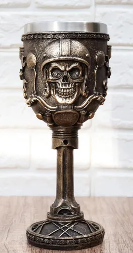 Vista 6 de Ebros Gift Mecánica Ingeniería Motohead Aviador Piloto Esqueleto Cráneo Cráneo Bebida Copa de Vino Cáliz Bebida Serveware Osario Macabra Halloween