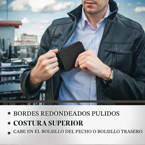 Vista 4 de Tony Perotti Cartera plegable de cuero para hombre, ventana de Negro