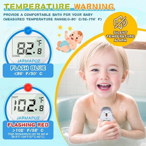 Vista 4 de Termómetro de baño para bebé, lindo termómetro flotante de nutria para recién nacidos y bebés, monitor de temperatura de habitación y bañera seguro